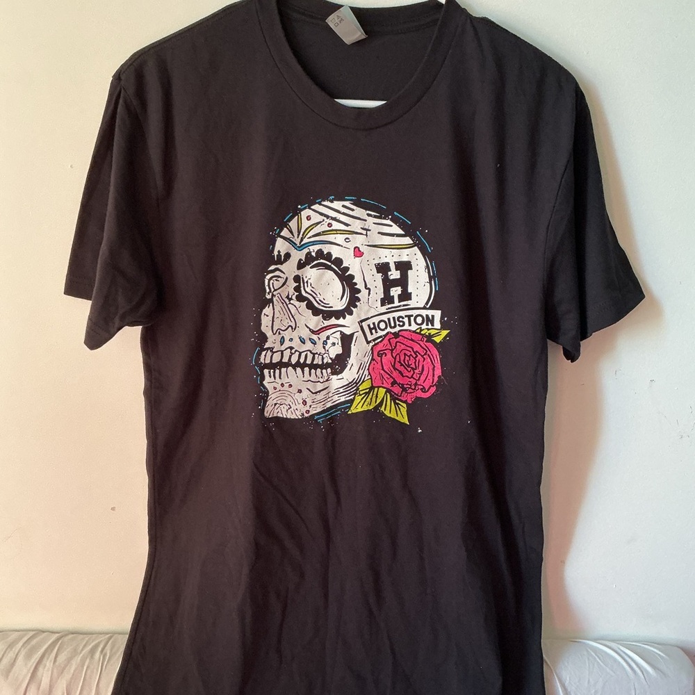 Next Level Apparel Black T-Shirt with Skull and Rose Design